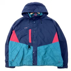 コロンビア ☆ Columbia ナイロンジャケット ネイビー グリーン ピンク XL相当 お洒落なレトロ配色♪ 登山 アウトドア キャンプ■CA142