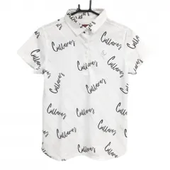 【超美品】キャロウェイ レッドレーベル 半袖ポロシャツ 白×黒 ロゴ総柄 斜めストライプ地模様 レディース L ゴルフウェア Callaway