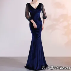 【美品・未使用新品】シースルーのお袖がオシャレなVネックのベロア ロングドレス