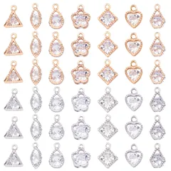 PH PandaHall チャーム パーツ ラインストーン チャーム ラインストーンペンダント ハート形 合金 キュービックジルコニア ペンダント ライトゴールド ハンドメイド アクセサリーパーツ 70個
