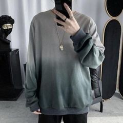 メンズ グラデーション トレーナー スウェット 秋服 長袖 グリーン 人気