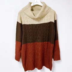 【中古】SHOOｰLAｰRUE シューラルー ワールド ベージュ ブラウン ボルドー 編み込み グラデーション 秋冬 レディース L  オフタートル 防寒 プルオーバー ロング丈 長袖 トップス ニット チュニック セーター KHｰMｰ240945