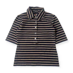 90’s Margaret Howell マーガレットハウエル ボーダー 五分袖 ポロシャツ 2/ネイビー系 レディース ビンテージ