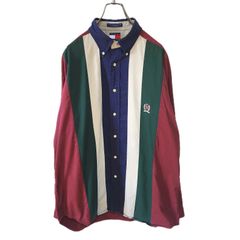 希少 90s TOMMY HILFIGER トミーヒルフィガー マルチストライプ 長袖ボタンダウンシャツ メンズ Lサイズ