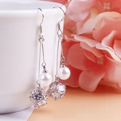 【NO57】【金属アレルギー対応】 s925  パール ジルコニア ロングピアス