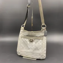 65 COACH コーチ F16536 シグネチャー ショルダーバッグ クロスボディ キャンバス レザー ターンロック グレー系 レディース 鞄