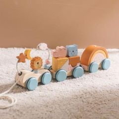 木製 アニマルお空トレイン 汽車のプルトイ レインボーつみき