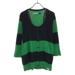 アディダスオリジナルス トレフォイルロゴ ボーダー柄 長袖 ニットカーディガン M グリーン×ブラック adidas Originals レディース