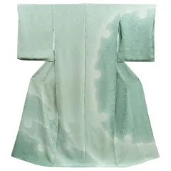 訪問着 正絹 雪輪 唐草 渋薄緑色 木賊色 手染友禅 ぼかし 丹後ちりめん 未仕立て 上品 エレガント フォーマル お洒落着 結婚式 パーティー 礼装 入学式 卒業式 入園式 卒園式 和装 着物 No.2-0033