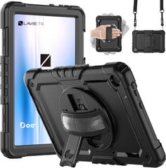 【即日発送】「内蔵スクリーンプロテクター」Doo NEC LAVIE Tab  10.1型 ショルダーケース 360°回転ベルトリング付 三層構造 耐衝撃 防塵 LAVIE Tab T10タブレットケース 工事 現場用（ブラック）