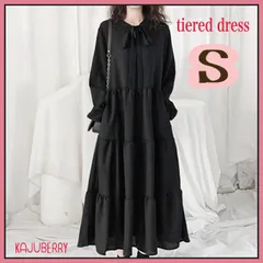 ロングワンピース ティアードワンピース フリル  ボウタイ ワンピース / S