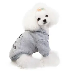 犬服　カジュアル♪『フード付き裏起毛ロゴパーカー』グレー　S,M