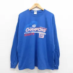 XL/古着 長袖 ビンテージ Tシャツ メンズ 00s NFL ニューヨークジャイアンツ コットン クルーネック 青 ブルー アメフト スーパーボウル 25