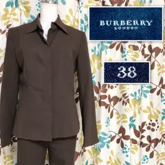 ■美品■希少■BURBERRY LONDON バーバリーロンドン　パンツスーツセットアップ上下　size36(S)  三陽商会　シングルジャケット　比翼仕立て　4つボタン　ノータックパンツ　センタープレス　コットン　ブラウン　レディース