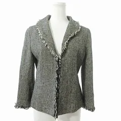 メルローズ MELROSE ツイード ジャケット ブレザー 7分袖 フリンジ ラメ 4 黒 白 グレー 0911のサムネイル