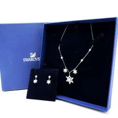 ?美品? SWAROVSKI スワロフスキー ネックレス ピアス セット ビジュー ラインストーン シルバー 銀色 レディース