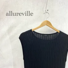 allureville アルアバイル 202320-14-120-95-020 プリーツ リブ フレンチ スリーブ ワンピース ニット 2 レディース ブラック