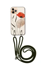 iPhone 17 ProMAX アイフォン17プロマックス スマホケース ショルダーストラップ 紐 付き ポピー 花 フラワー 赤 水彩 和風 おしゃれ 大人女子 キレイ かっこいい カーキ　カラー04