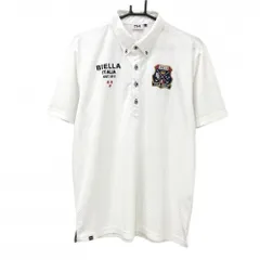 【美品】フィラゴルフ 半袖ポロシャツ 白×ネイビー ブロックチェック地模様 胸元ロゴ メンズ LL ゴルフウェア FILA GOLF