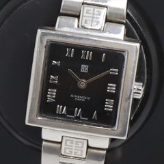 694 稼働 GIVENCHY 時計 レディース スクエア シルバー ブラック
