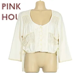 ピンクハウス★大人可愛いカーディガン たくし上げリボン付き♪ピンタック&レースがキュート！ クリーム色系 z10281s