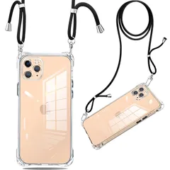 iPhone 11 Pro ケース クリア ショルダー 耐衝撃 ストラップ付き スマホケース アイフォン11 pro カバー 透明 薄型 軽量 TPUスマホ シリコン 紐付き 斜めがけ 織りストラップ付き 肩掛け 調節可能なショルダー クロスボディ 多目的