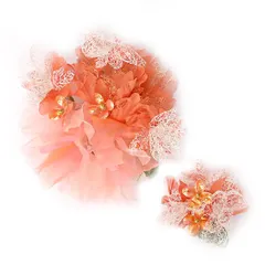 特別セール価格 髪飾り 成人式 振袖 前撮り 袴 花 豪華2点セット 白 オレンジ 大特価 ちりめん ビラ簪 レース ビーズ ラメ ふ No.8-0896