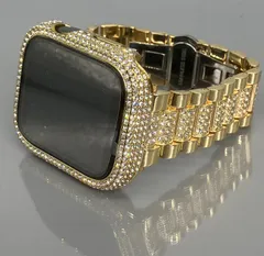 GimelZayinセット アップルウォッチ ステンレスベルト キラキラ　カバー　ケース ゴールド 40mm 41mm 44mm 45mm 46mm 42mm Apple Watch バンド