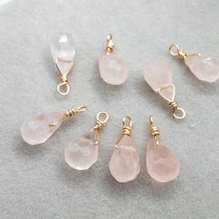 ＊4個＊ 天然石 パーツ マダガスカル産 ローズクォーツ チャーム サイズミックス 金色 アクセサリー作り te014s