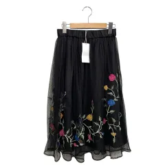 ザラ トラファルック ZARA Trafaluc タグ付き フレアスカート ひざ丈 レース 花刺繍 ウエストゴム ブラック ピンク XS 