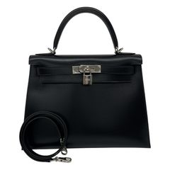 【HERMES】エルメス ケリー28 外縫い ハンドバッグ ボックスカーフ レディース □E刻印 2001年製造 黒 ブラック 2WAY シルバー金具