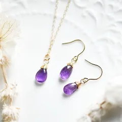 愛の守護石 アメジストのネックレスとピアスの2点セット　福袋 2月誕生石