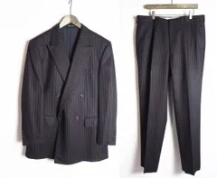 美品 Aquascutum アクアスキュータム チョーク ストライプ ダブル ジャケット パンツ セットアップ スーツ ウール ビンテージ 黒赤317P　★2