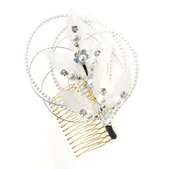 髪飾り コーム型 水引 ラインストーン パール シルバー 白 キラキラ 丸 円 サークル 小さい かんざし かわいい 粋 日本製 おし No.9-3438