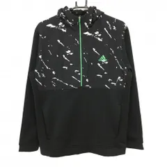 アディダス ハーフジップフーディー 黒×グレー 上部総柄 一部起毛裏地 ブルゾン メンズ L ゴルフウェア adidas