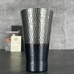 未使用 純銅手打ち 鎚目タンブラー 350ml BR-202SB 錫/黒被タンブラー ブラック/シルバー 新光堂/900506