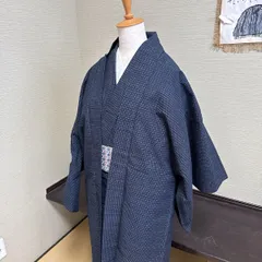 き638 【男性着物】濃紺 江戸小紋風 羽織付き アンサンブル 裏地柄入り 着物 羽織セット