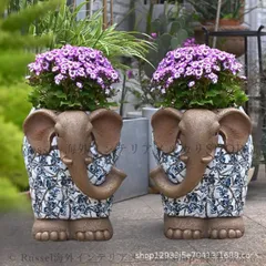 象の植木鉢 動物 おしゃれ 陶器 大きめ セット プランターカバー プランター ブルー ホワイト アジアン ガーデニング 装飾 鉢 置物 バルコニー 中庭 8-14
