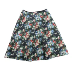 良品 組曲 KUMIKYOKU  クミキョク 花柄 フレア スカート 膝丈 フラワー 2 ネイビー レディース 古着 中古 USED