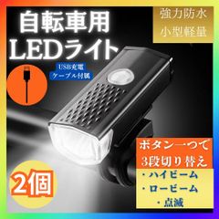 自転車 LED フロントライト 2個 USB充電式 防水 ハンドル取付け 黒
