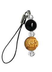 学問の神様・菅原道真公　ストラップ（根付兼用）ストラップ パワーストーン  天神様 柘植玉 オニキス 根付 ストレス 水晶 願望成就 プレゼント ギフト お守り