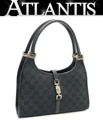グッチ GUCCI ジャッキー ハンドバッグ スモール GG柄 キャンバス 黒 SV金具 【70357】