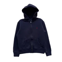キッズ POLO RALPH LAUREN ポロ ラルフローレン ジップパーカー Mサイズ (10-12) フーディー ポニー 刺繍 ワンポイント ネイビー 紺 古着 X026