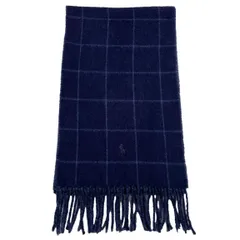 MADE IN ITALY製 POLO RALPH LAUREN ブロックチェック柄リバーシブルウールマフラー ネイビー