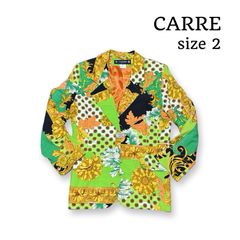 CARRE 長袖 シングル テーラード ジャケット フラップポケット バロック調 総柄 ミドル丈 レディース ビスコース フランス製