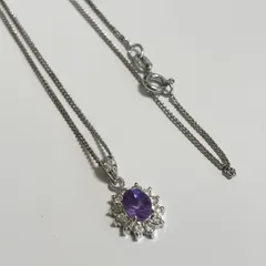 【送料無料】ビジューネックレス/ペンダント/パープル/シルバーネックレス/レディース/中古品