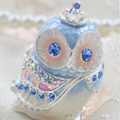 Piearthピィアース クラウン フクロウ ジュエリーボックス ブルー