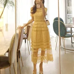 可愛い黄色のレースワンピース?¨?