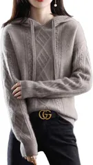 J.STORE ニット パーカー ケーブル編み フード付き 長袖 アタタカイ プルオーバー 森ガール キレイメ ユッタリ 着痩せ カジュアル セーター シンプル フワフワ 無地 可愛い 秋 冬 3A-J09-GBS( グレーベージュ,  S)