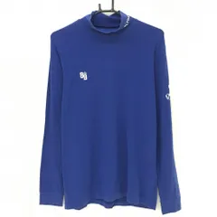 パーリーゲイツ 長袖ハイネックシャツ ブルー×白 表微起毛 アクリル混 ネックロゴ メンズ 6(XL) ゴルフウェア PEARLY GATES